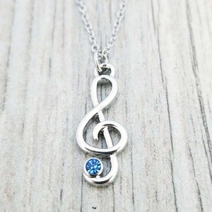 Personalized Music Necklace Gift with Birthstone Charm- Treble Clef Pendant Jewelry - Music Lover Gifts - Music Note- Women, Teens, Girls