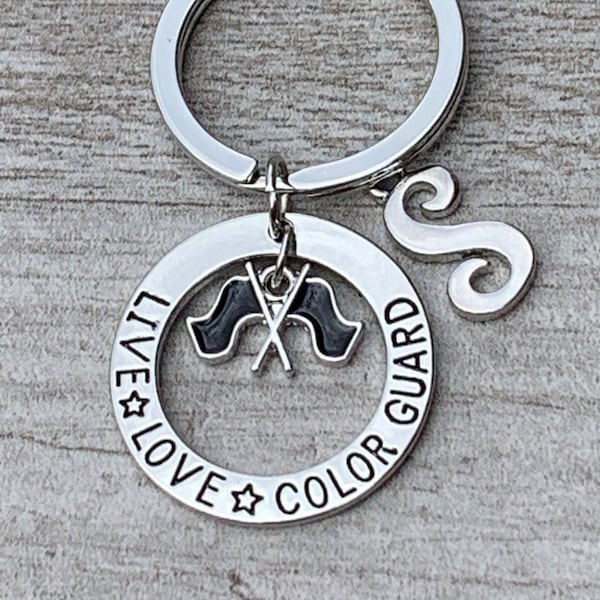 Personalized Color Guard Live Love Initial Keychain, Color Guard Jewelry- Perfect Color Guard Gifts Teens and Girls