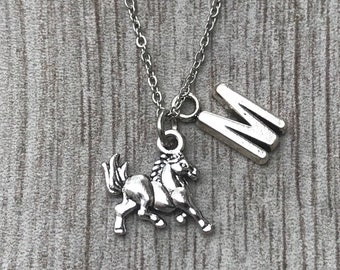 Horse Necklace, Personalized Equestrian Pendant with Initial, Customized Horse Lover Jewelry, Cowgirl, Horseback Riding Gift For Her