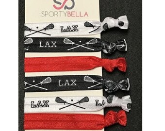58 FOE Lacrosse Print Fold Over Elastic Team Sports Printed Elastic Kids DIY Hair Tie FOE White Red Lacrosse Elastic for Hair Ties
