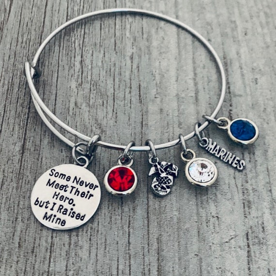 Marine Corps Mom Charm Bangle Bracelet 