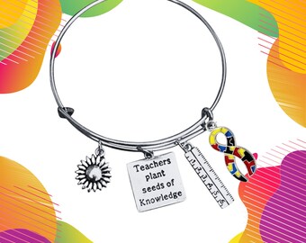 Autism Teacher Gift, Autism Bracelet, Women's Teacher Jewelry, Teacher Gift, Teacher Appreciation, Autism Awareness, Charm Bangle Bracelet