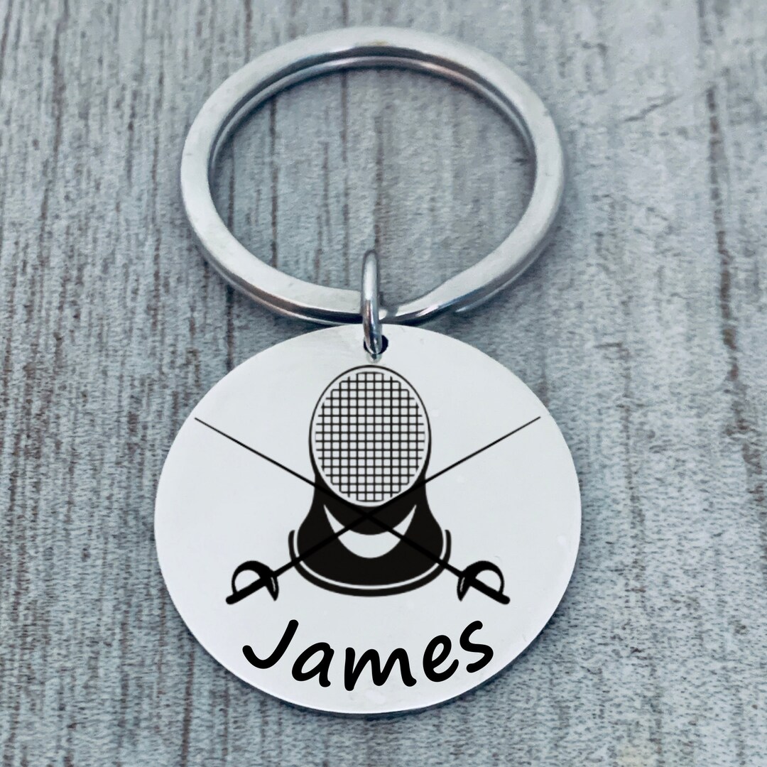 Fencing Charm Keychain, Personalized Engraved Fencing Keychain, Fencing