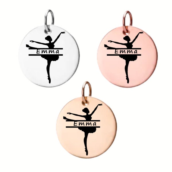 Ballet Charm, Personalized Engraved Stainless Steel Dance Name Charm, DIY, Ballet Gift for Dancers, Ballet Jewelry