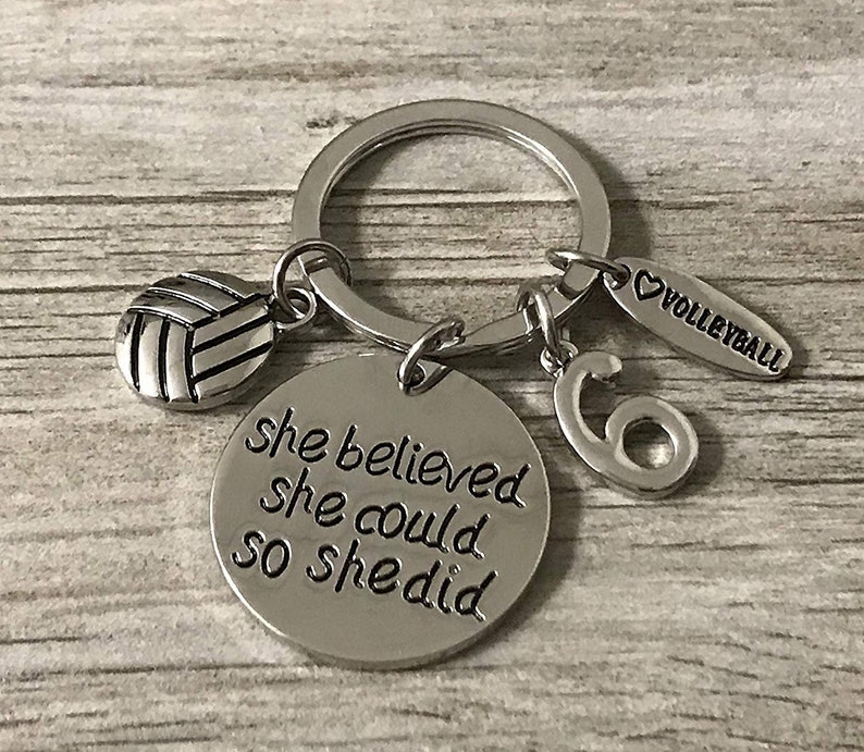 Personalized Volleyball Keychain W/ Number Charm Custom She Etsy