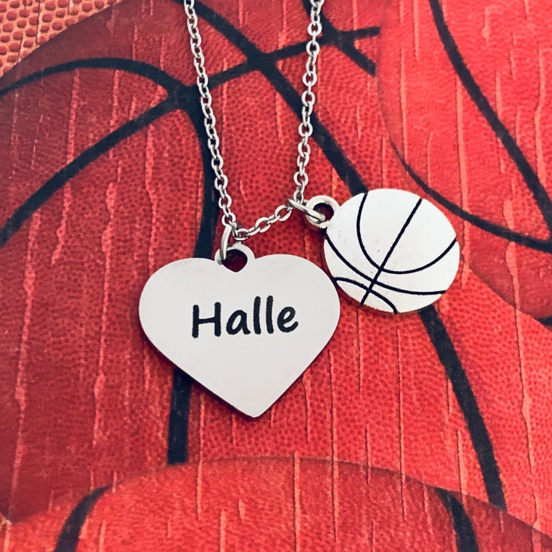 Personalized Engraved Basketball Charm Necklace Girls Etsy