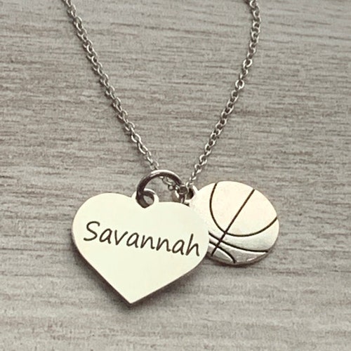 Personalized Engraved Basketball Charm Necklace Girls Etsy