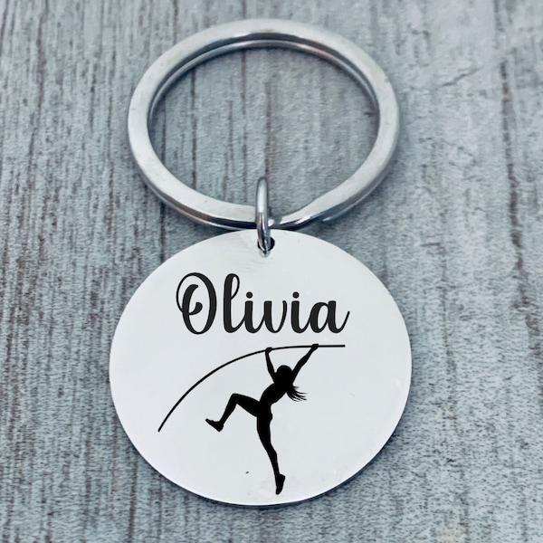 Pole Vault Keychain, Personalized Track and Field Keychain Name Engraved, Running Charm Jewelry, Gifts for Pole Vaulters, Senior Gift 2024