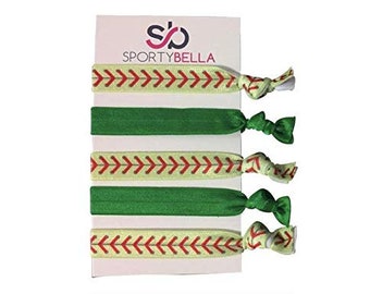 Softball Hair Accessories, Green Softball Hair Ties, No Crease Hair Elastics Set for Girls, Softball Player Team Gifts, Softball Hair Ties