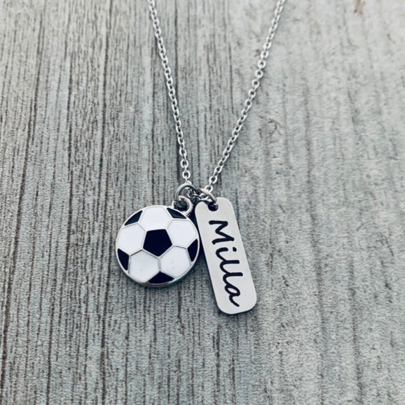Girls Soccer Necklace Personalized Soccer Jewelry Engraved Etsy
