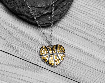 Basketball Rhinestone Necklace, Basketball Jewelry, Basketball Heart Charm Necklace, Basketball Players, Basketball Charm, Basketball Heart