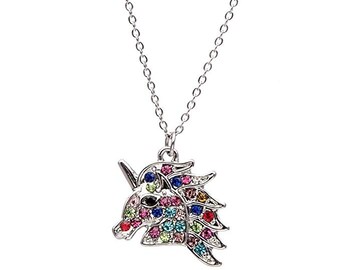 Girls Unicorn Necklace, Unicorn Jewelry, Unicorn Gift, Rhinestone Unicorn Friendship Pendant, Unicorn Charm Gift