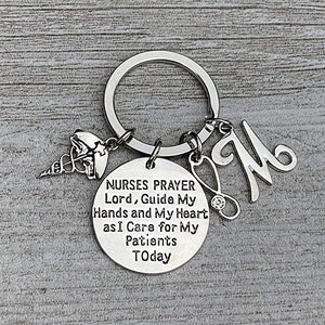 Personalized Nurse Prayer Keychain with Letter Charm, Nursing Jewelry, Nurse Appreciation, Gift for Nurse, Nurse Keychain, RN Keychain, LPN