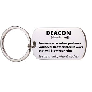 Deacon Gift, Stainless Steel Engraved Keychain For Women and Men, Thank You, Appreciation Jewelry, Birthday, Retirement Gift