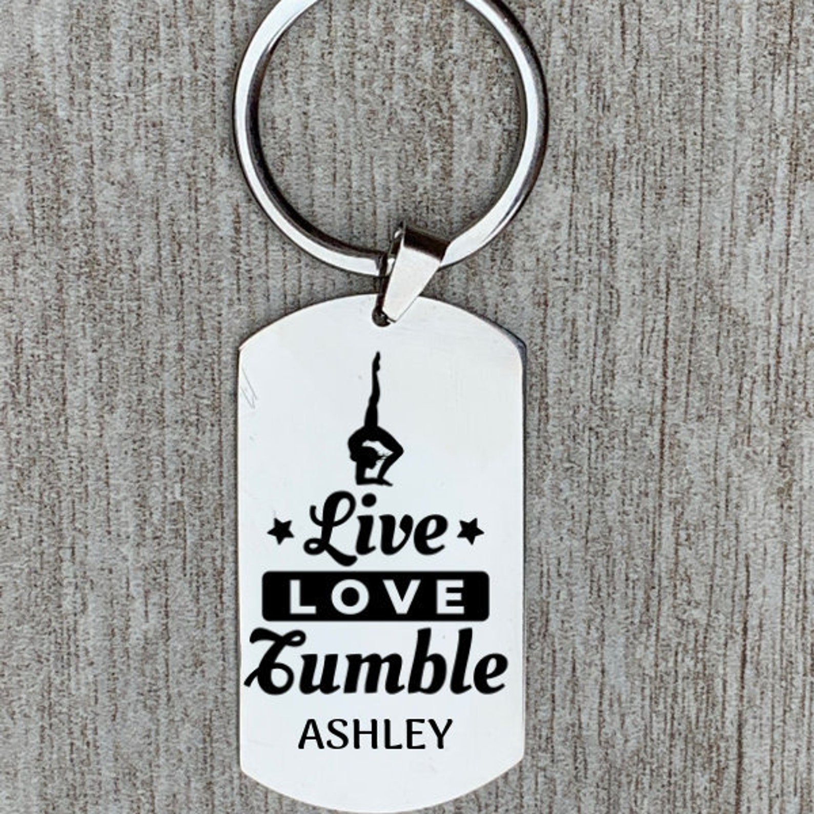Personalized Gymnastics Keychain Engraved Live Love Tumble Etsy