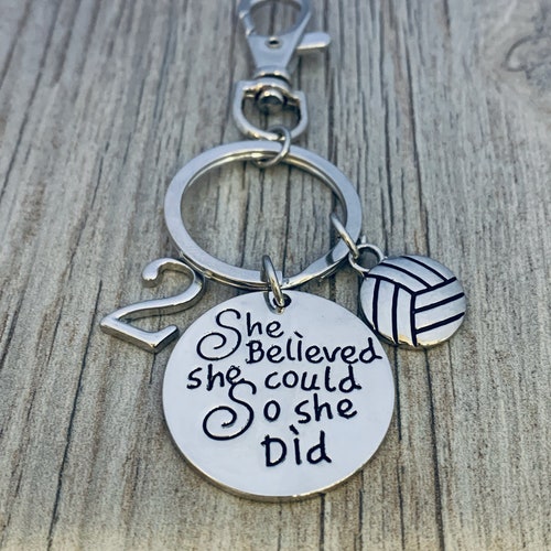 Personalized Volleyball Keychain W/ Number Charm Custom She Etsy