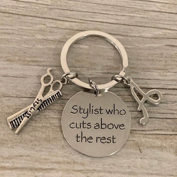 Personalized Hairdresser Charm Keychain with Letter Charm, Custom Hair Stylist who Cuts Above the Rest Jewelry, Perfect Gift for Stylists