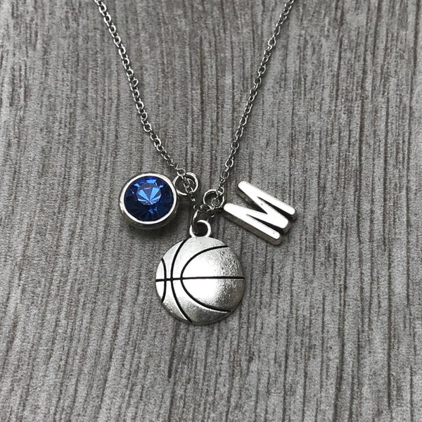 Girls Basketball Necklace, Personalized Basketball Letter Charm Birthstone Jewelry, Basketball Gift, Sports Necklace, Basketball Necklace