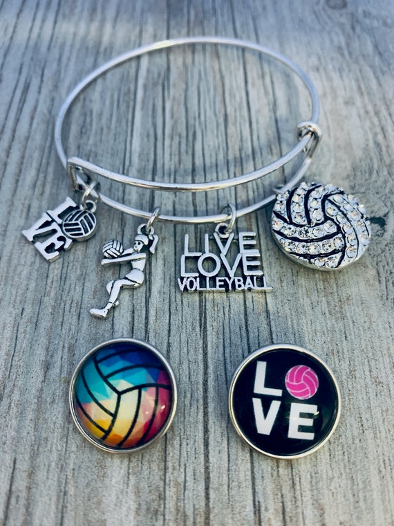 Girls Volleyball Interchangeable Snap Charm Bracelet Volleyball