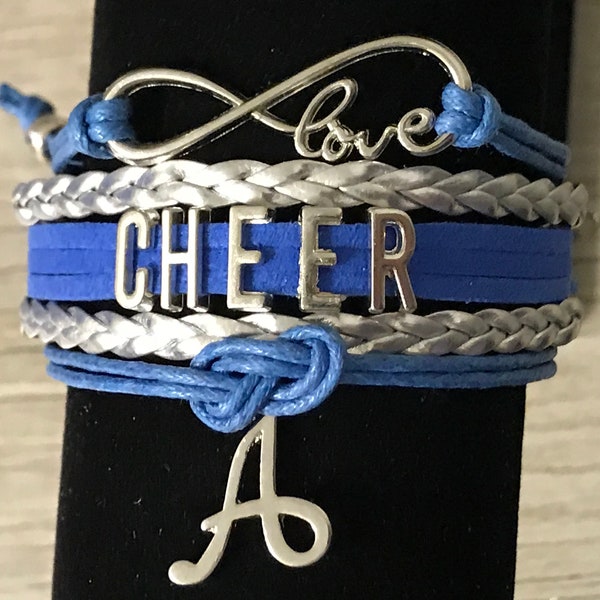 Cheer Bracelet With Letter Charm, Pick Team Colors, Infinity Cheerleader Charm Bracelet, Cheerleading Bracelet, Cheer Gift, Chearleader Gift