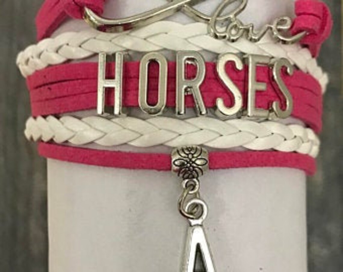 Personalized Girls Horse Bracelet W/ Initial Letter Charm Etsy