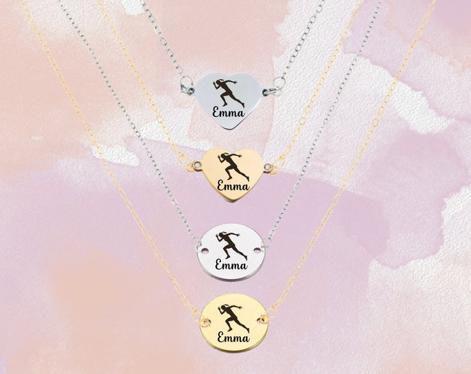 Personalized Engraved Stainless Steel Running Charm Necklace, Running Jewelry, Custom Runner Gift, Runner Team Gift