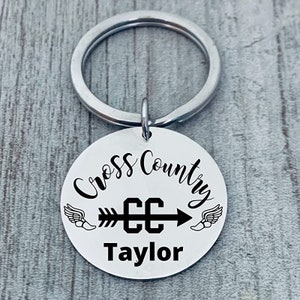 Personalized Track and Field Keychain Name Engraved, Running Charm Jewelry, Gifts for Runners Cross Country, Senior Gift, Team, Runner