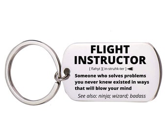 Flight Instructor Gift, Stainless Steel Engraved Keychain For Women and Men, Thank You, Appreciation Jewelry, Birthday, Retirement Gift