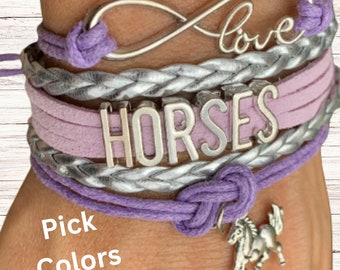 Girls Horse Charm Bracelet, Horse Lovers Equestrian Jewelry- Perfect Gift for Teens and Girls, Purple Pony Infinity Charm Bracelet