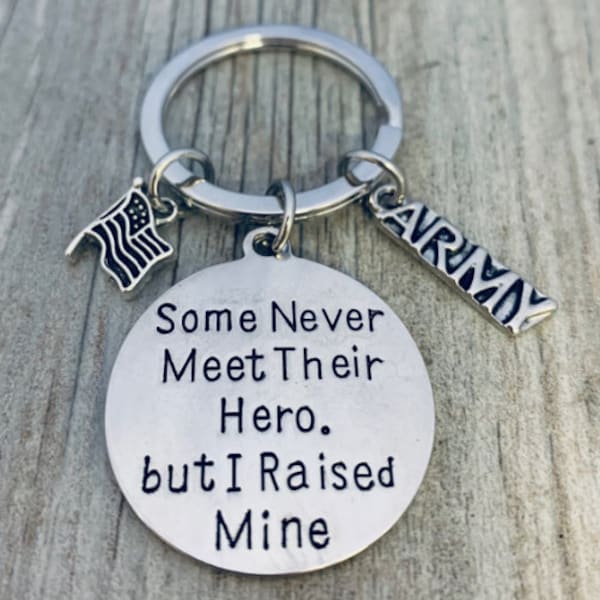US Army Corps Mom - Dad Charm Keychain, Army Strong, Raised Hero Jewelry, United Stated Army Moms - Dads Gift, Military Mother keychain
