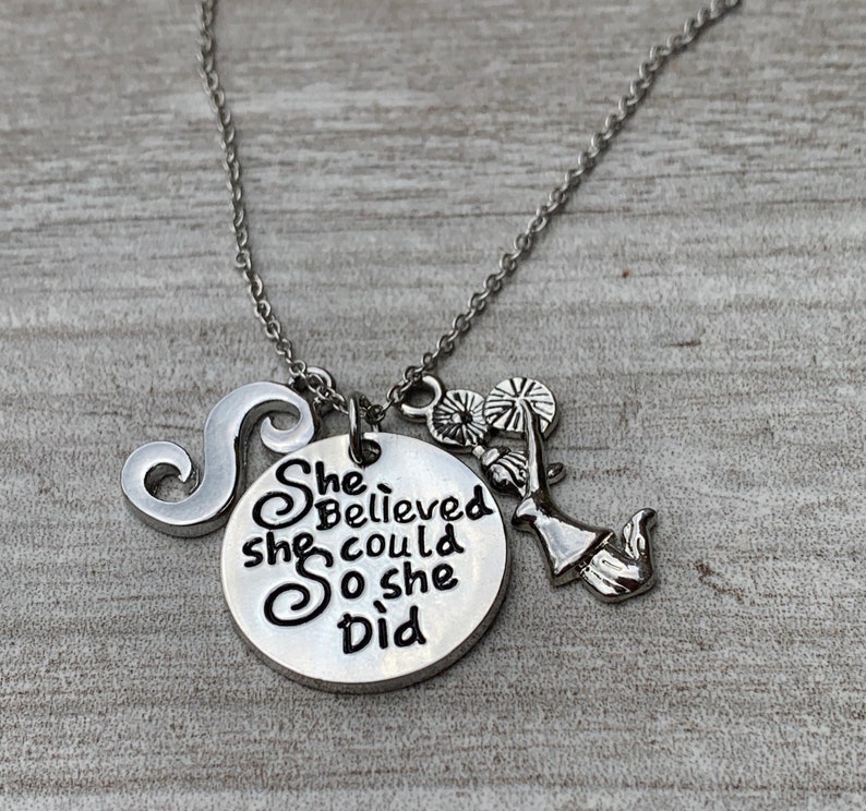 Perfect Gift for Cheerleaders Cheer She Believed She Could So She Did Jewelry Personalized Cheer Charm Necklace With Initial charm