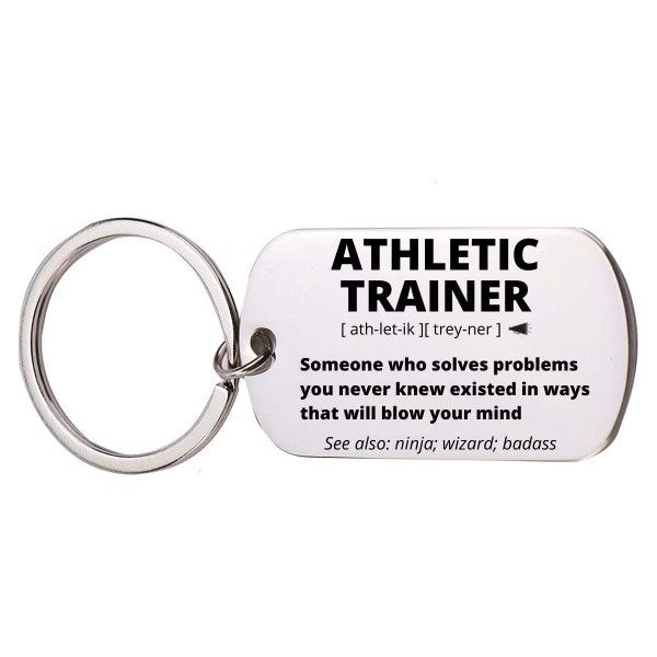 Athletic Trainer Gift, Stainless Steel Engraved Keychain For Women and Men, Thank You, Appreciation Jewelry, Birthday, Retirement Gift