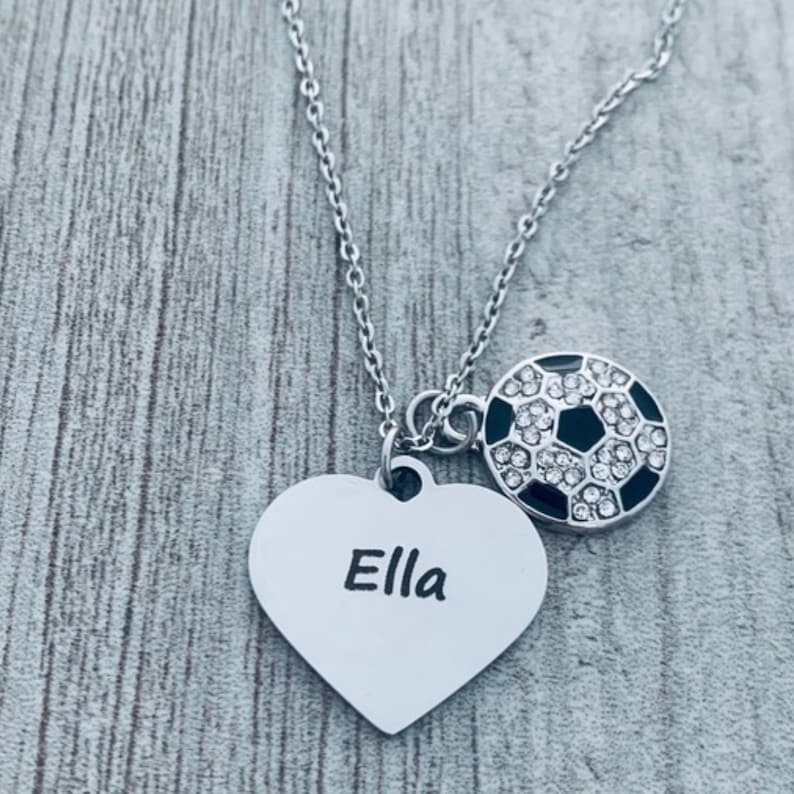 Personalized Soccer Necklace Engraved Charm Girls Custom Etsy