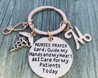 Personalized Nurse Prayer Keychain with Letter Charm, Nursing Jewelry, Nurse Appreciation, Gift for Nurse, Nurse Keychain, RN Keychain, LPN