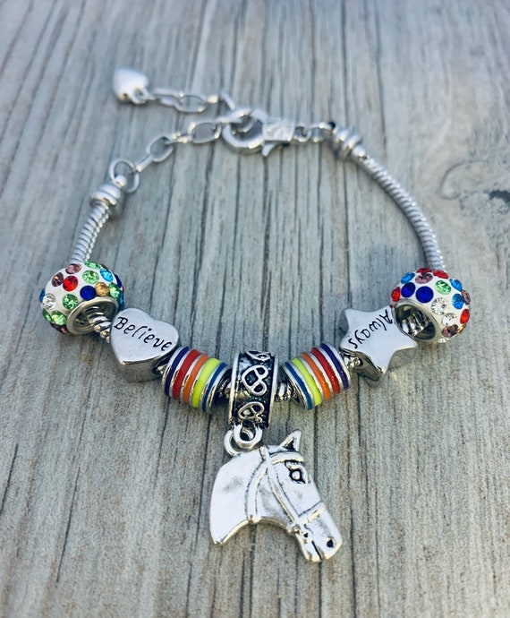 Girls Horse Charm Bracelet Equestrian Bracelet Horse Rainbow Etsy