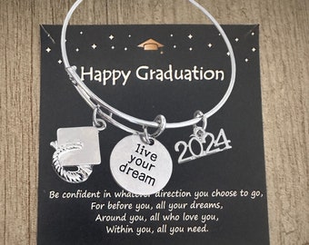 2024 Graduation Gift, Graduation Bangle Bracelet, Live Your Dream, 2024 Graduation Gift for Her, Graduation Jewelry, Senior 2024 gift