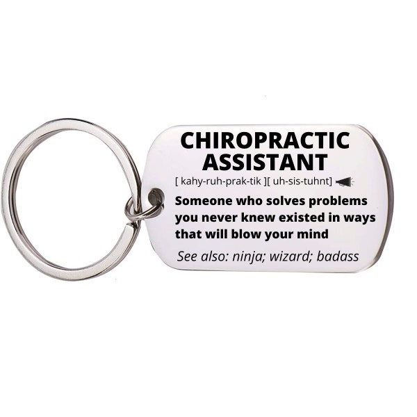 Chiropractic Assistant Gift, Stainless Steel Engraved Keychain For Women and Men, Thank You, Appreciation Jewelry, Birthday, Retirement Gift