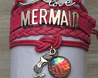 Girls Mermaid Bracelet, Mermaid Jewelry, Mermaid Gift, Infinity Scale Mermaid Charm Bracelet, Beach Jewelry, Mermaid Party, Mermaid Charm