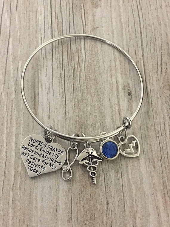 Personalized Nurse Prayer Charm Bangle Bracelet Customized