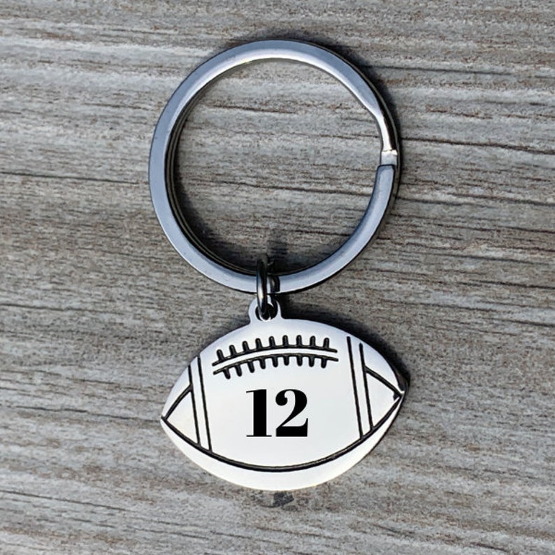 Football Charm Keychain Stainless Steel Engraved Football Etsy