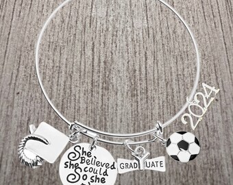 Soccer Graduation Bracelet, 2024 She Believed She Could Grad Bracelet, Girls Soccer Graduation Gift, Class of 2024 College, High School