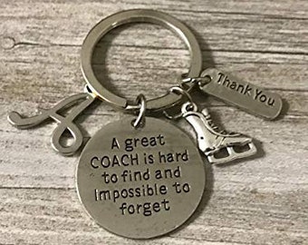 Personalized Figure Skating Coach Keychain, Letter Charm, Skate Coach Jewelry-A Great Coach is Hard to Find - Ice Skating Coach Gifts