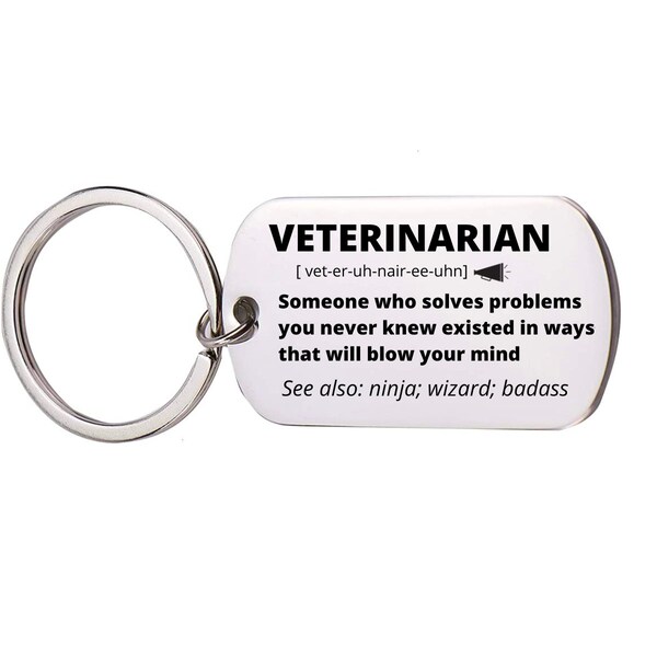 Veterinarian Gift, Stainless Steel Engraved Keychain For Women and Men, Thank You, Appreciation Jewelry, Birthday, Retirement Gift