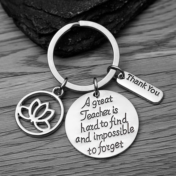 Yoga Keychain, Yoga Teacher Keychain, Yoga Teacher Gift, A Teacher is Hard to Find but Impossible to Forget, Yoga Thank You Keychain,