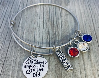 Army Bracelet, US Army Corps Charm Bangle Bracelet, Army Strong, She Believed She Could Jewelry, United Stated Army Gift, Military Bracelet