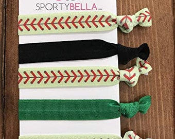 Softball Hair Accessories, Green Softball Hair Ties, No Crease Hair Elastics Set for Girls, Softball Player Team Gifts, Softball Hair Ties