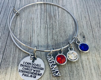 Army Bracelet, US Army Corps Charm Bangle Bracelet, I Can Do All Things Through Christ Who Strengthens Me Military Bracelet