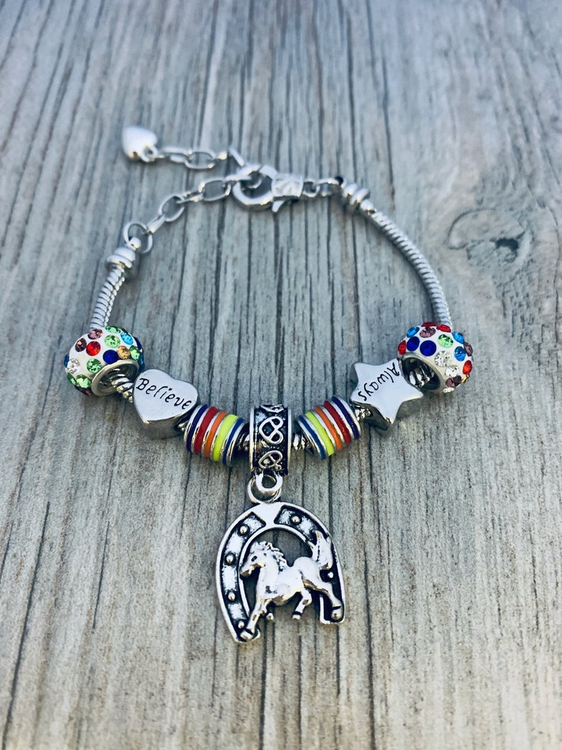 Girls Horse Charm Bracelet Equestrian Bracelet Horse Rainbow Etsy