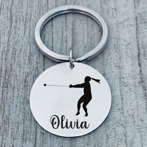 Hammer Throw Keychain, Personalized Track and Field Keychain Name Engraved, Track Jewelry, Gifts for Hammer Thrower, Senior Gift Girls, Boys