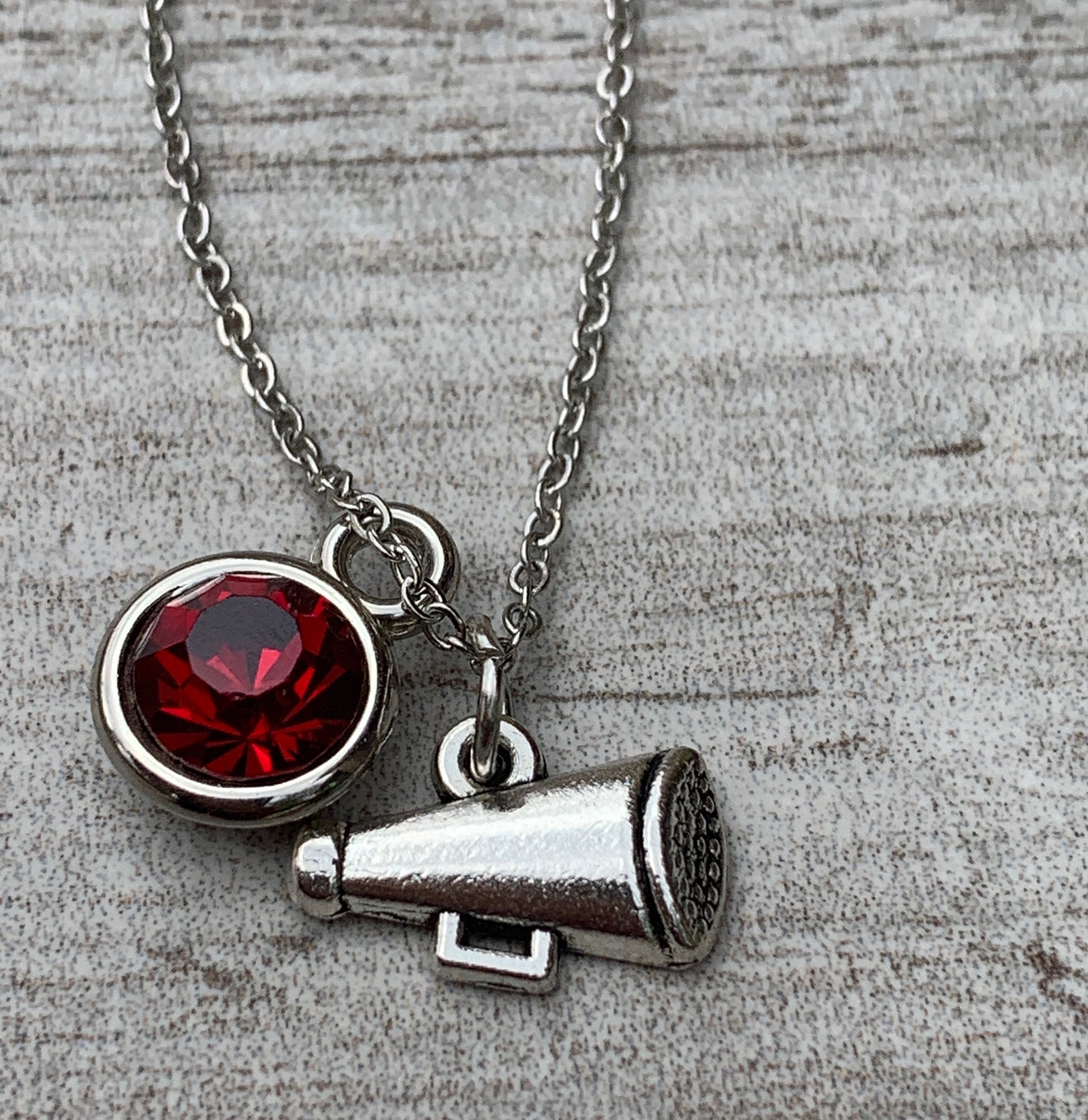 Personalized Cheer Megaphone Necklace with Birthstone Charm Etsy